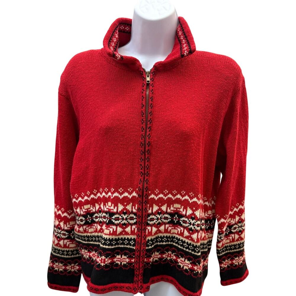 Shaver Lake women M Red Alpine Winter Full-Zip Cardigan Sweater